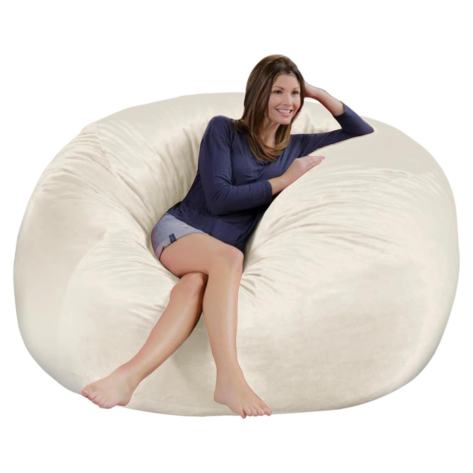 Funda de Silla Puff 4FT HOWSEESNOW Terciopelo Crema Lavable