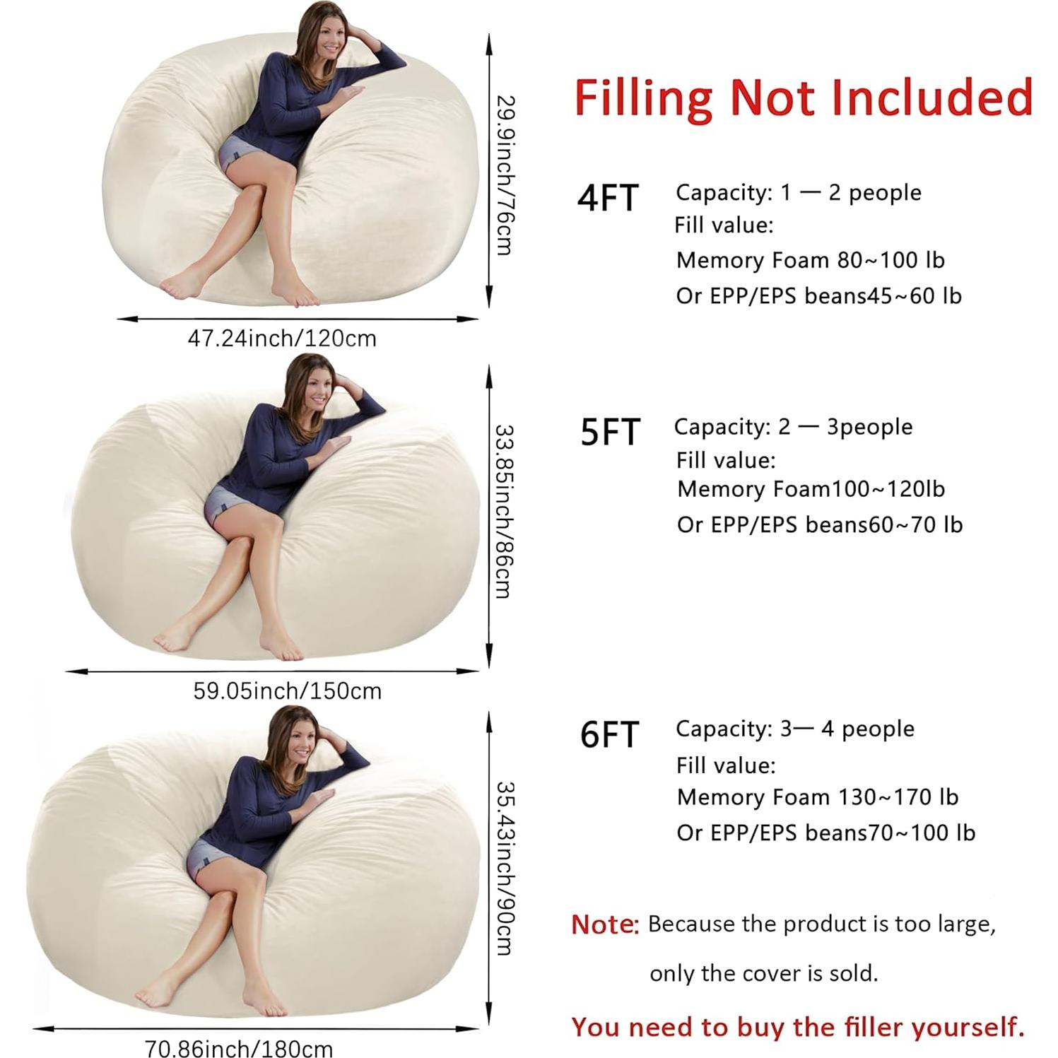 Funda de Silla Puff 4FT HOWSEESNOW Terciopelo Crema Lavable