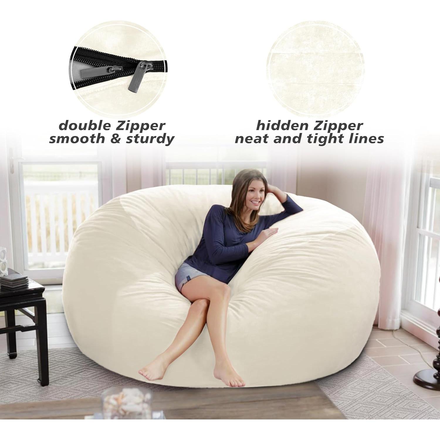 Funda de Silla Puff 4FT HOWSEESNOW Terciopelo Crema Lavable