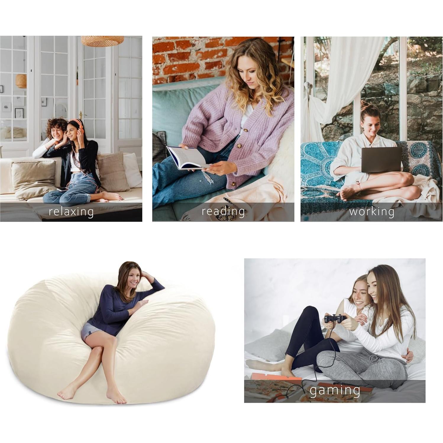 Funda de Silla Puff 4FT HOWSEESNOW Terciopelo Crema Lavable