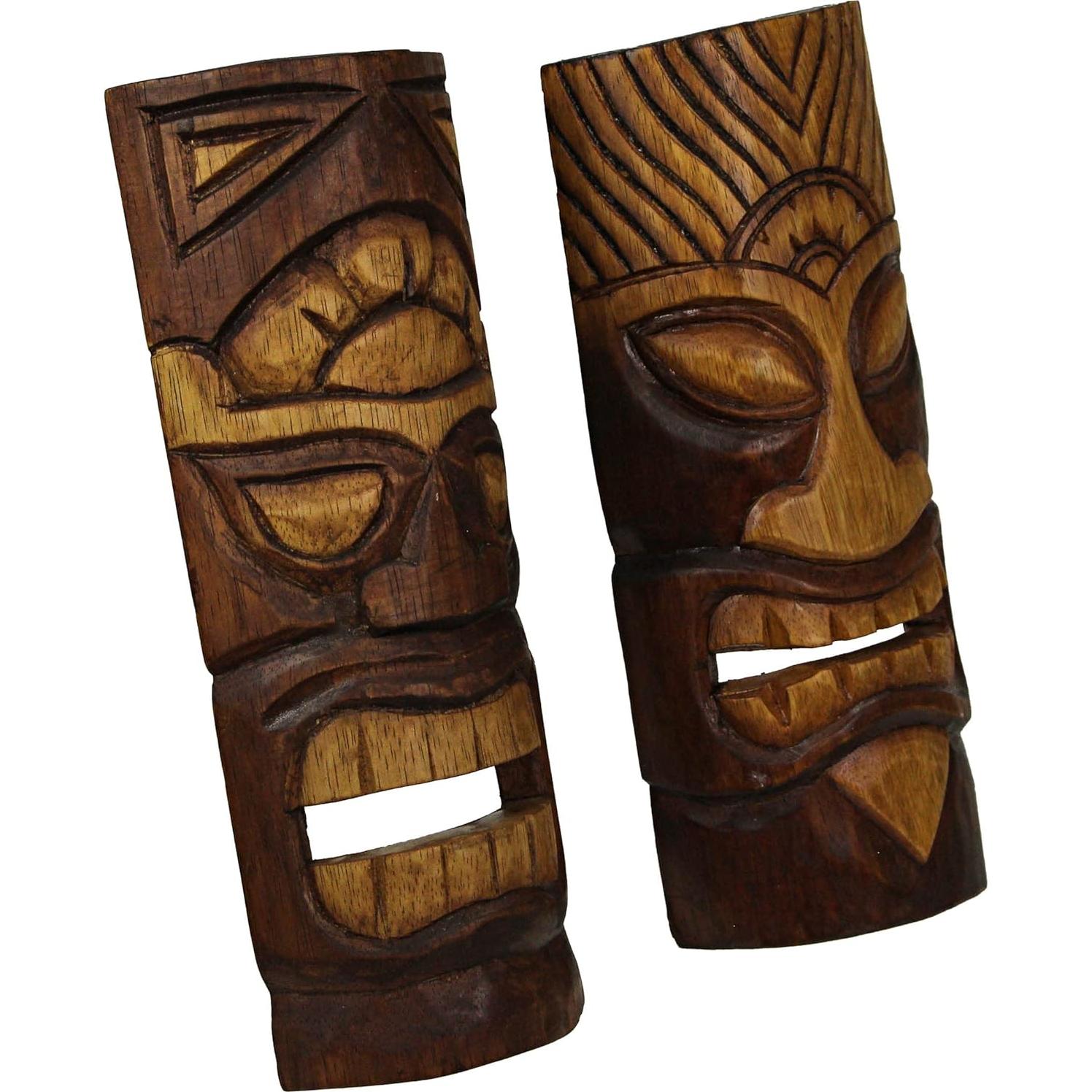Juego de 2 Máscaras Tiki de Madera Natural Things2Die4 30.48cm