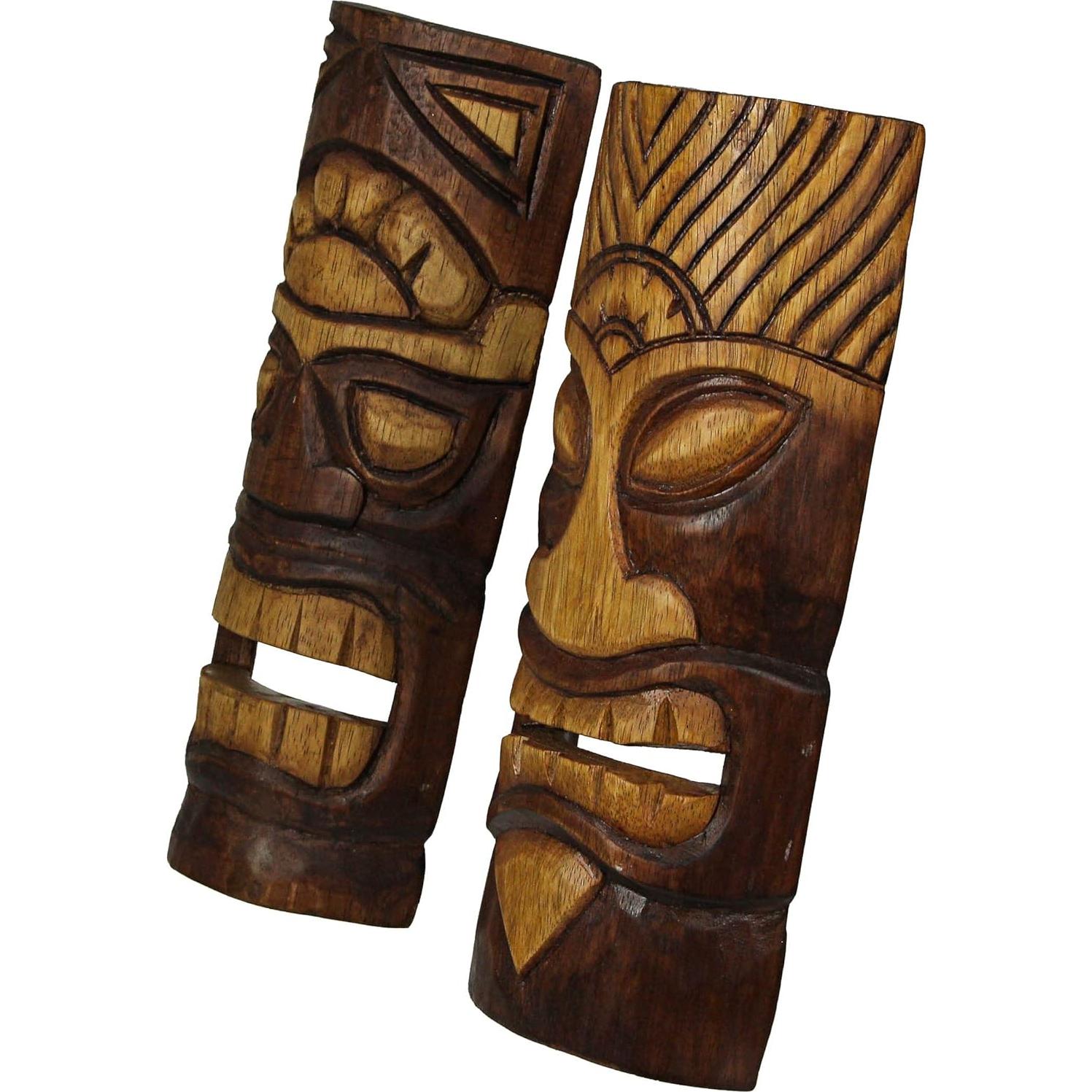 Juego de 2 Máscaras Tiki de Madera Natural Things2Die4 30.48cm