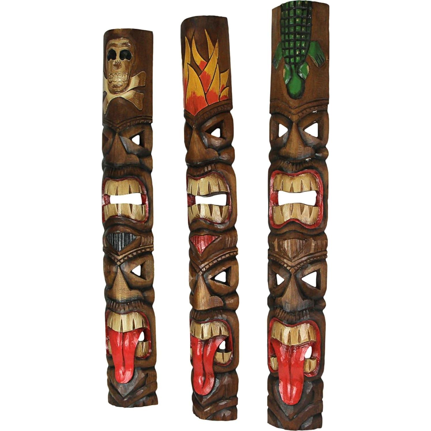 Conjunto de 3 Máscaras Tiki de Madera 99 cm - Decoración Tropical