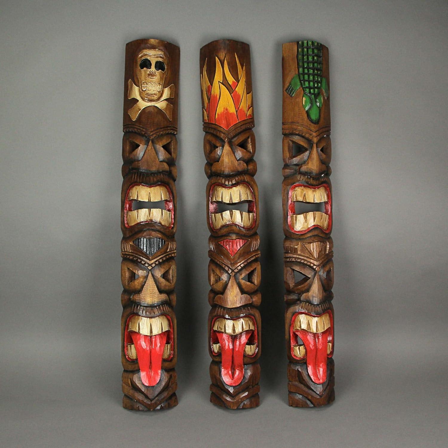 Conjunto de 3 Máscaras Tiki de Madera 99 cm - Decoración Tropical