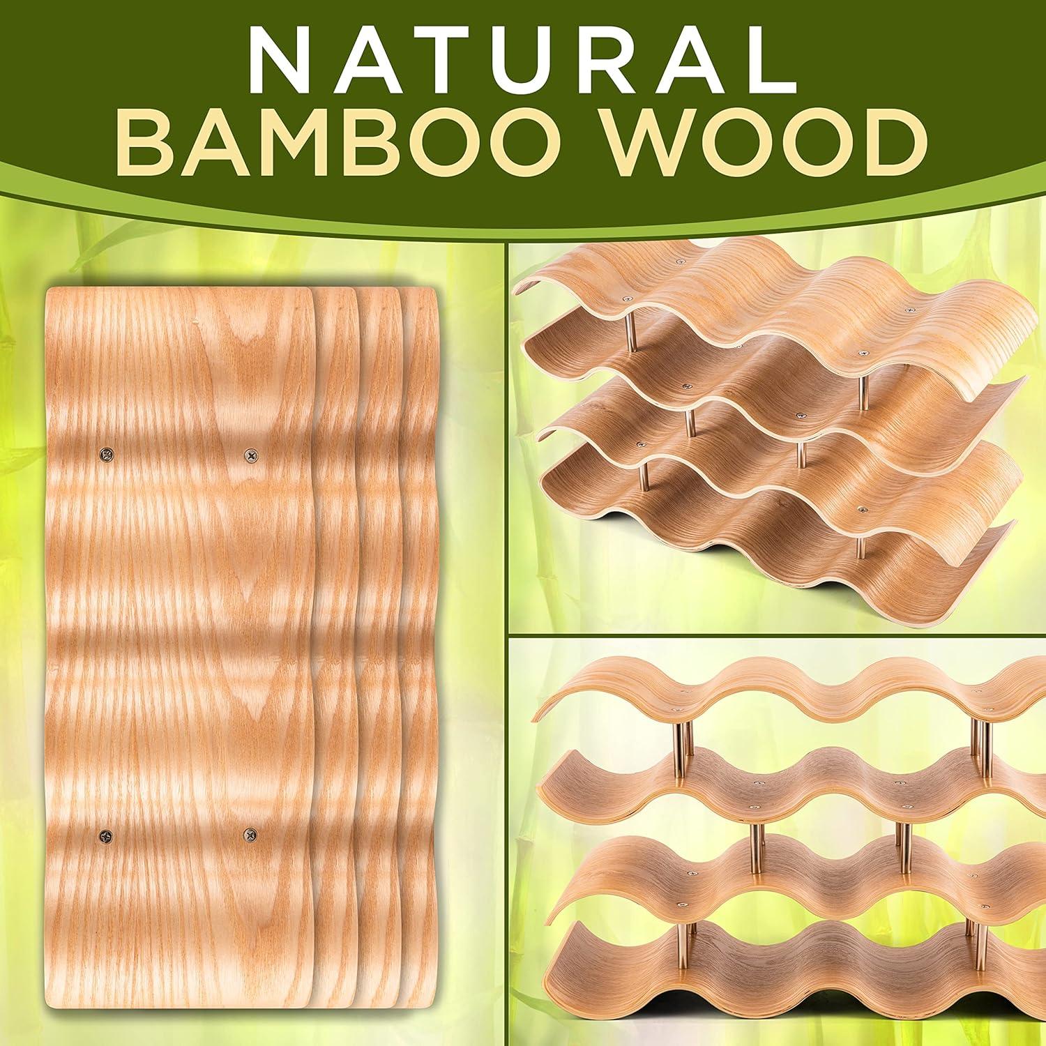 Soporte para Vino de Bambú SereneLife - Estante de 4 Niveles para 14 Botellas