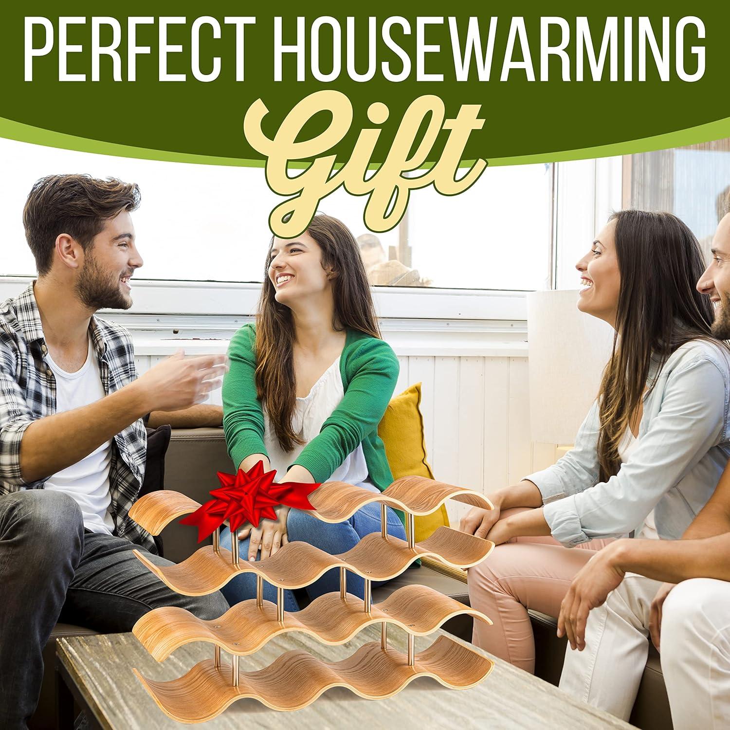 Soporte para Vino de Bambú SereneLife - Estante de 4 Niveles para 14 Botellas