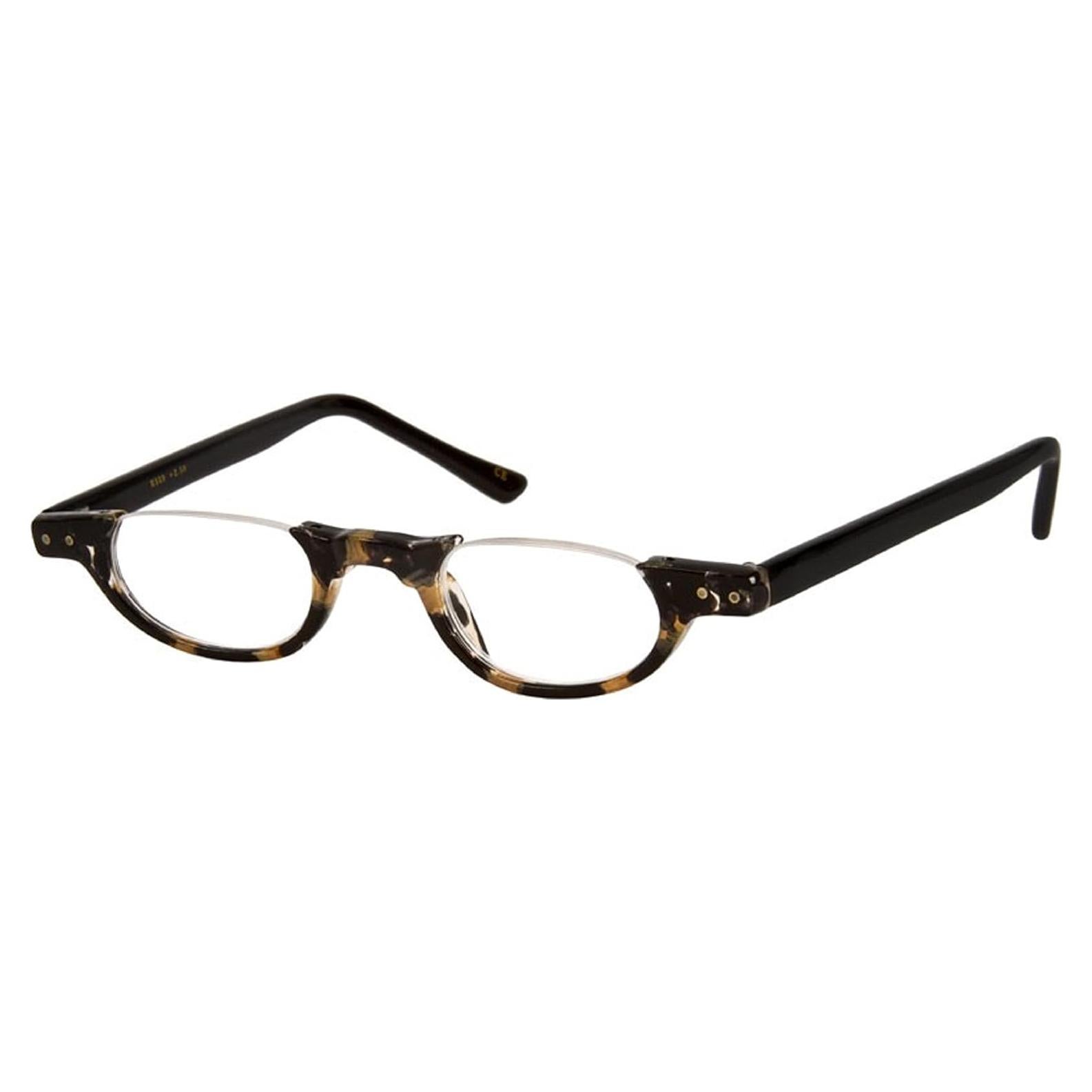 IB The Hunter Colorful Retro Half Under Frame Rimless Round Vintage Reading Glasses +1.00 Black and Tan Tortoise (Carrying Case Included)