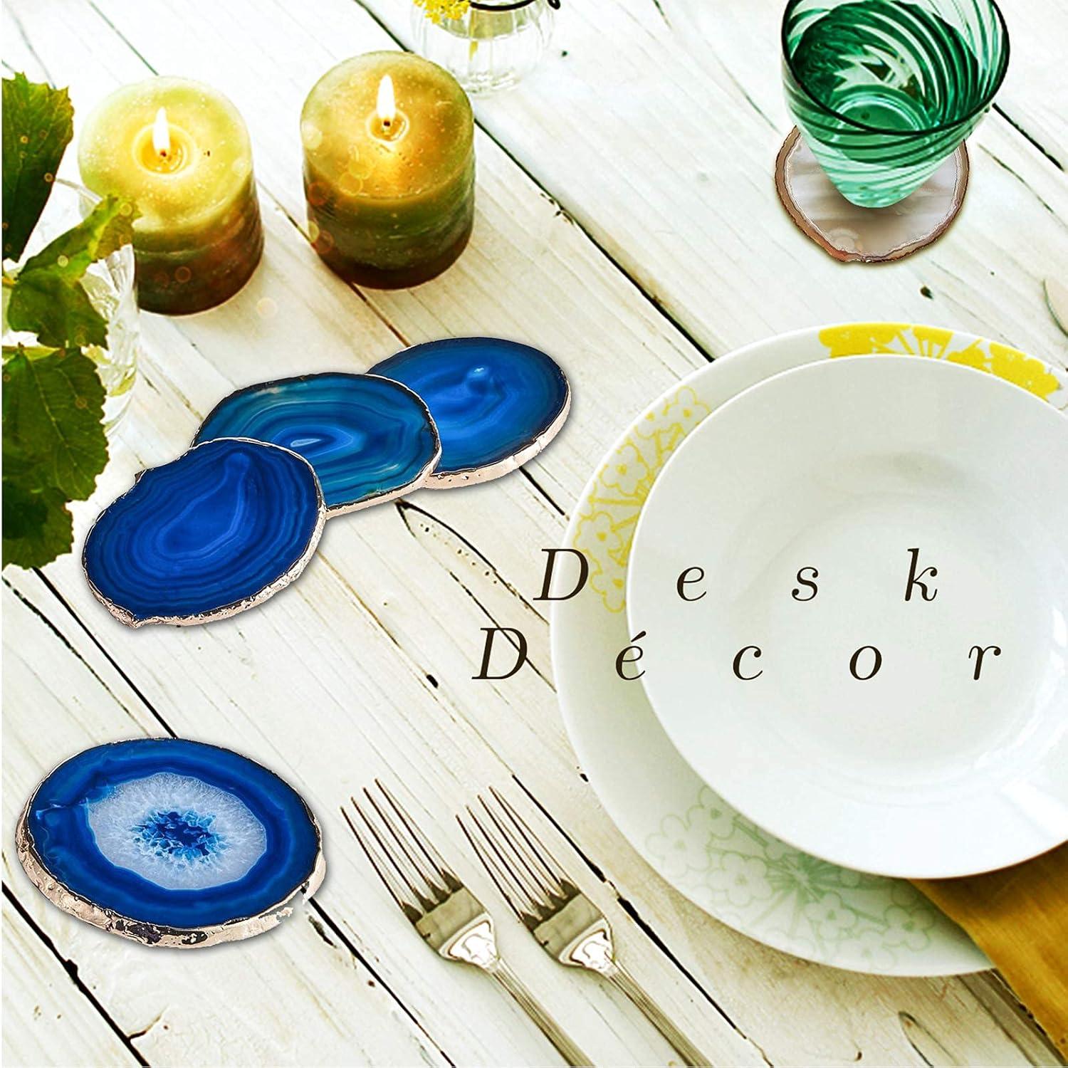 Posavasos de Ágata Azul Yougoals con Bisel Dorado 10.16 cm