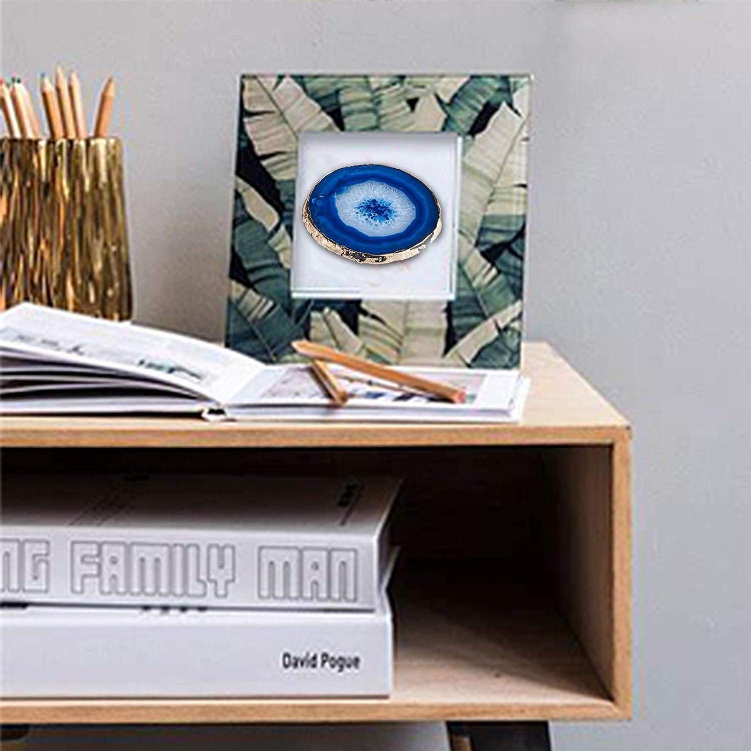 Posavasos de Ágata Azul Yougoals con Bisel Dorado 10.16 cm