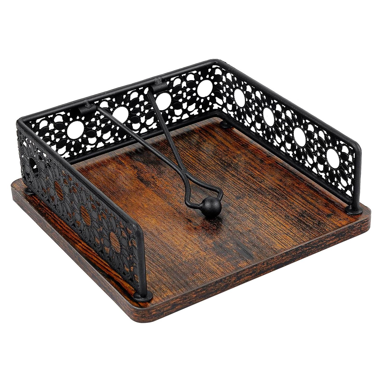 Soporte de Servilletas de Madera HALIAFANCY - Hierro Negro 20x20 cm