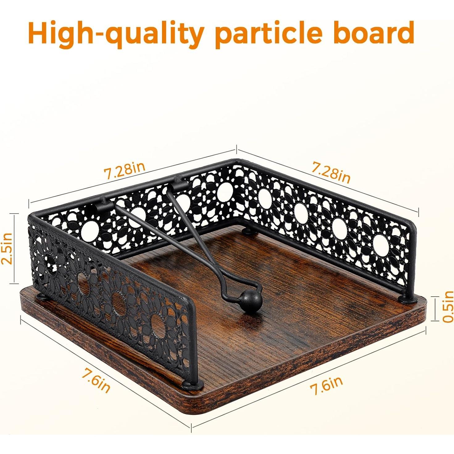 Soporte de Servilletas de Madera HALIAFANCY - Hierro Negro 20x20 cm