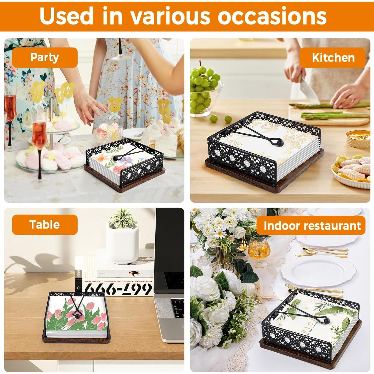 Soporte de Servilletas de Madera HALIAFANCY - Hierro Negro 20x20 cm