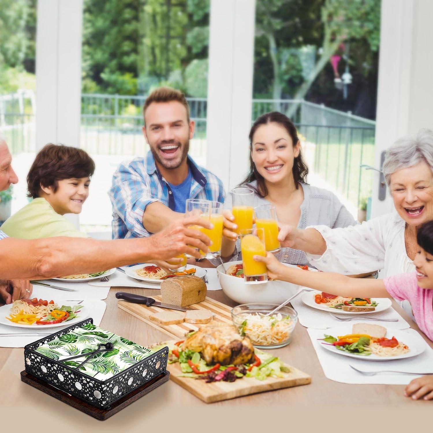 Soporte de Servilletas de Madera HALIAFANCY - Hierro Negro 20x20 cm