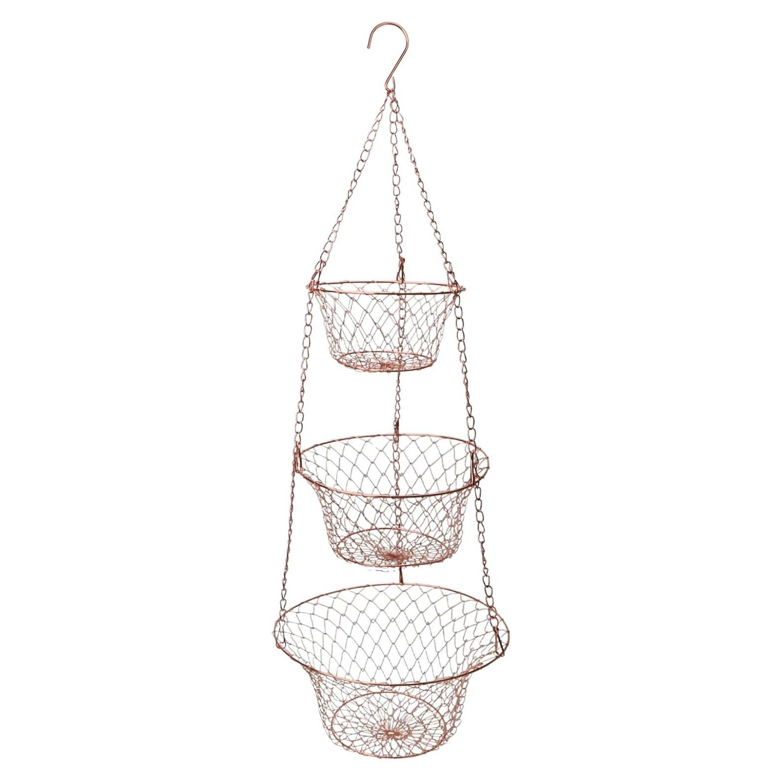 Cesta Colgante de Frutas 3 Niveles KH866 Cobre Hierro 81.28 cm