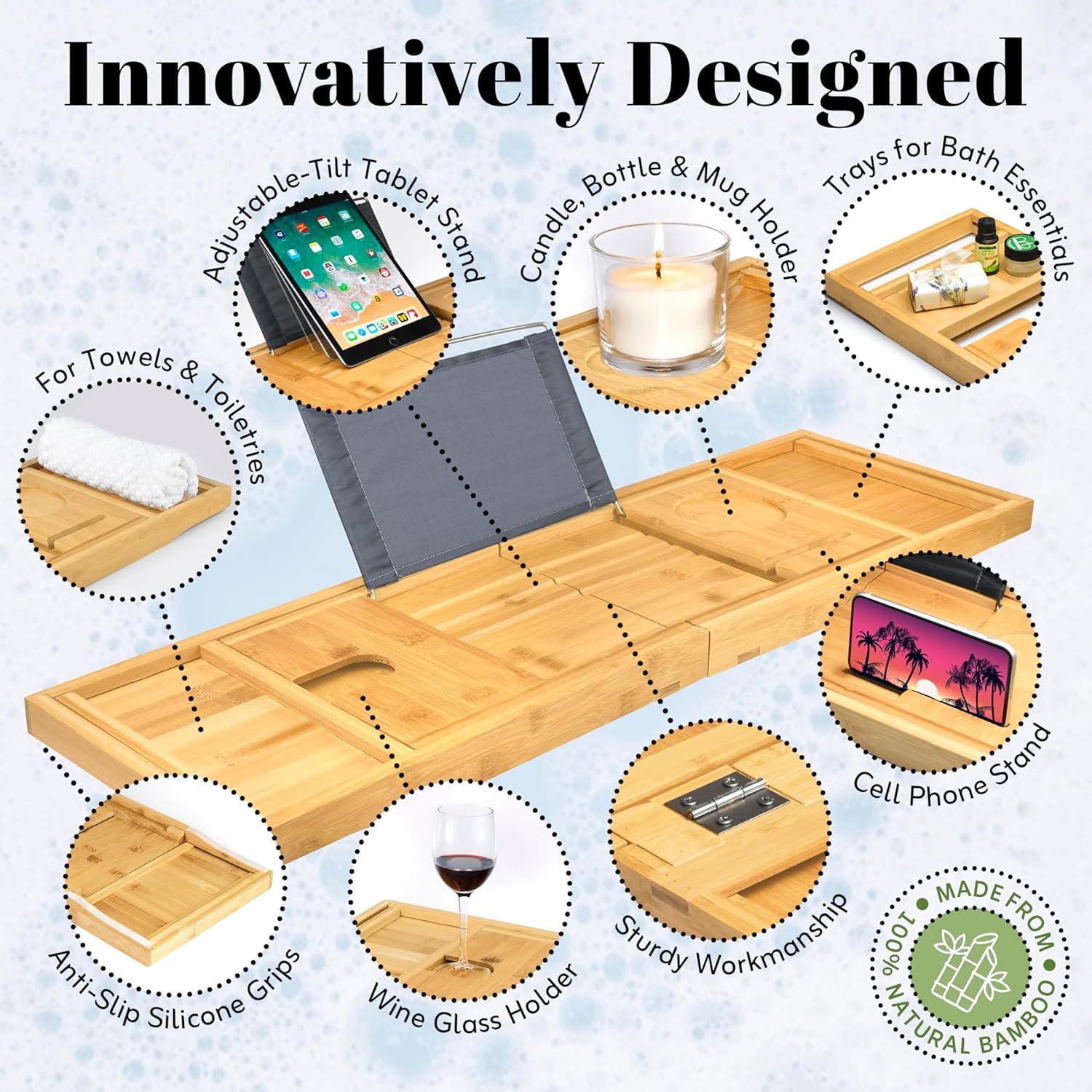 Bandeja de Baño Plegable Home It de Bambú Impermeable