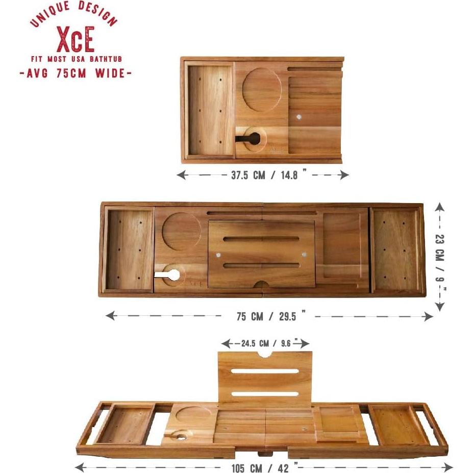 Bandeja de Baño Plegable XcE de Madera de Acacia 102 cm