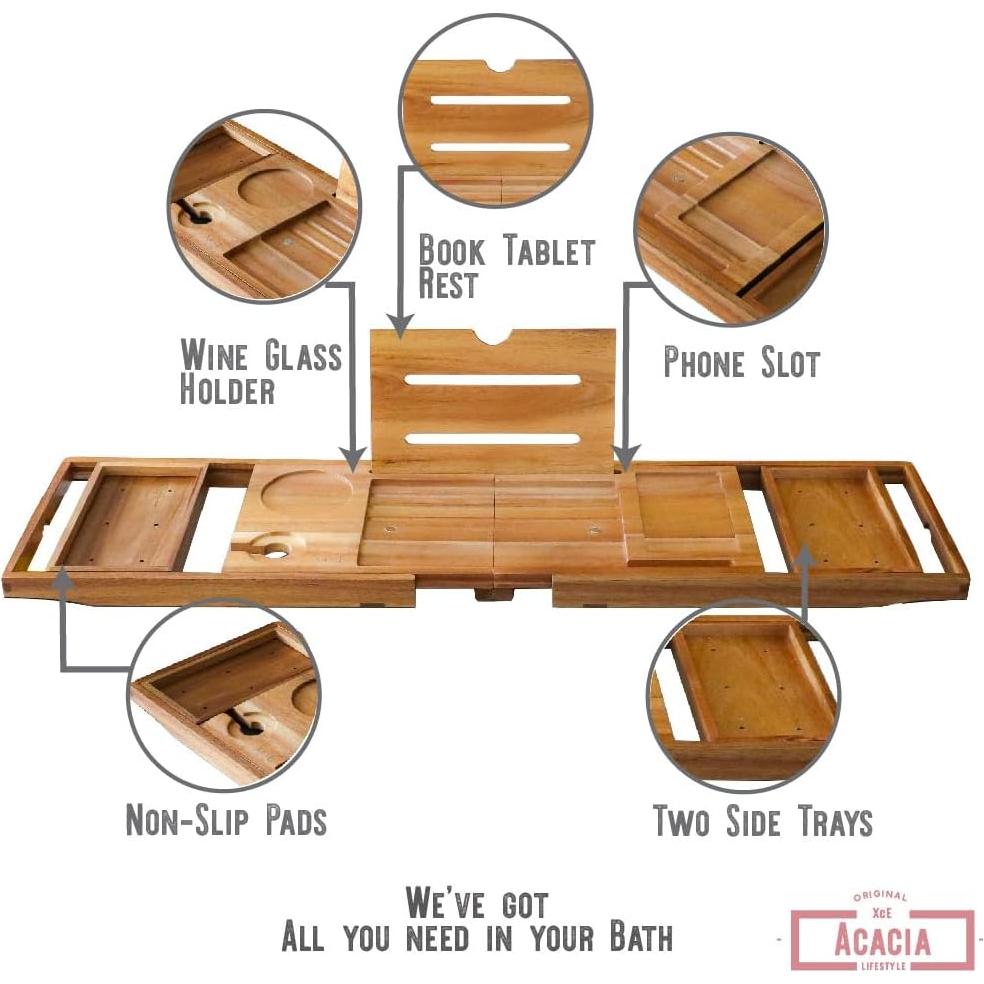 Bandeja de Baño Plegable XcE de Madera de Acacia 102 cm