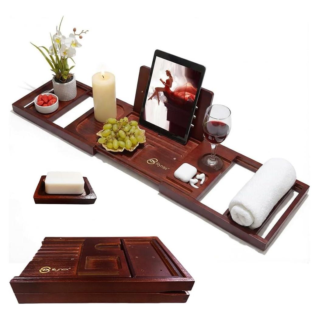 Bandeja para Bañera RYNEX de Bambú Plegable y Ajustable