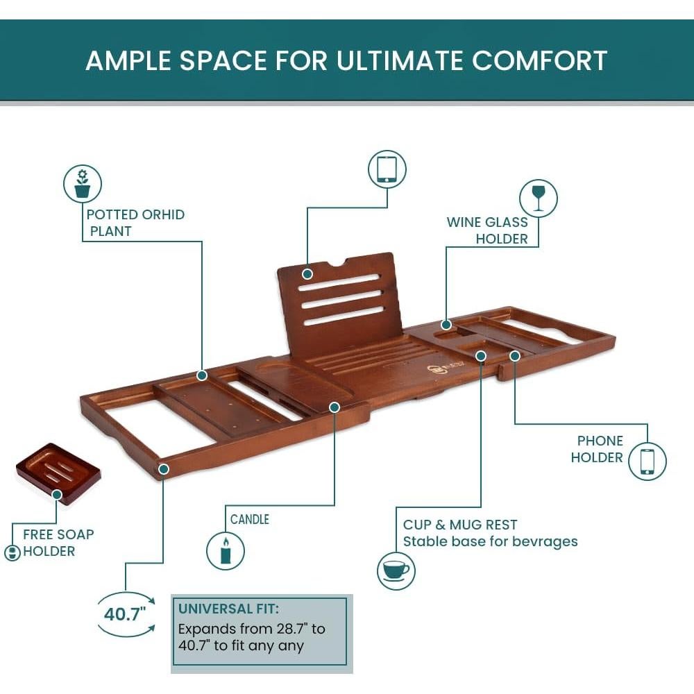 Bandeja para Bañera RYNEX de Bambú Plegable y Ajustable