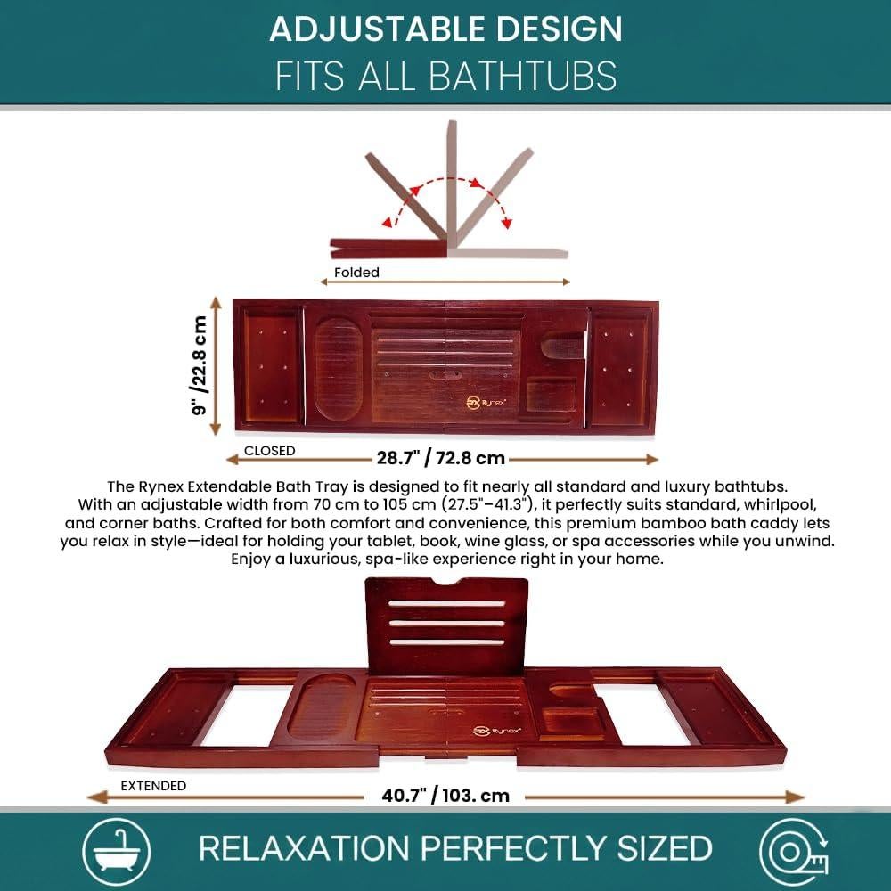 Bandeja para Bañera RYNEX de Bambú Plegable y Ajustable