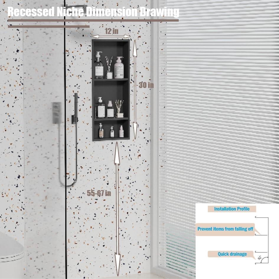 Nicho de Ducha Empotrado IKITRAEE Acero Inoxidable Negro 76.2x30.5cm