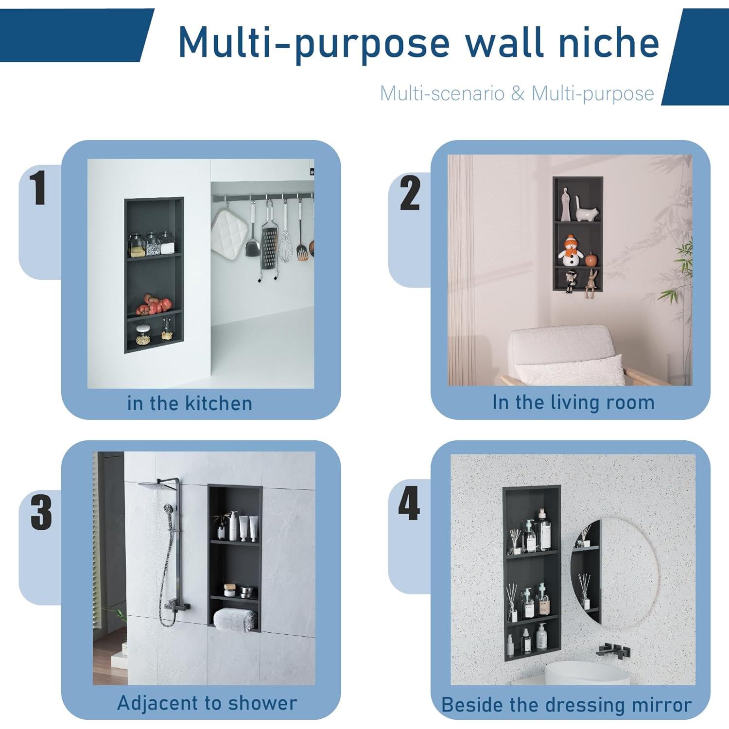 Nicho de Ducha Empotrado IKITRAEE Acero Inoxidable Negro 76.2x30.5cm