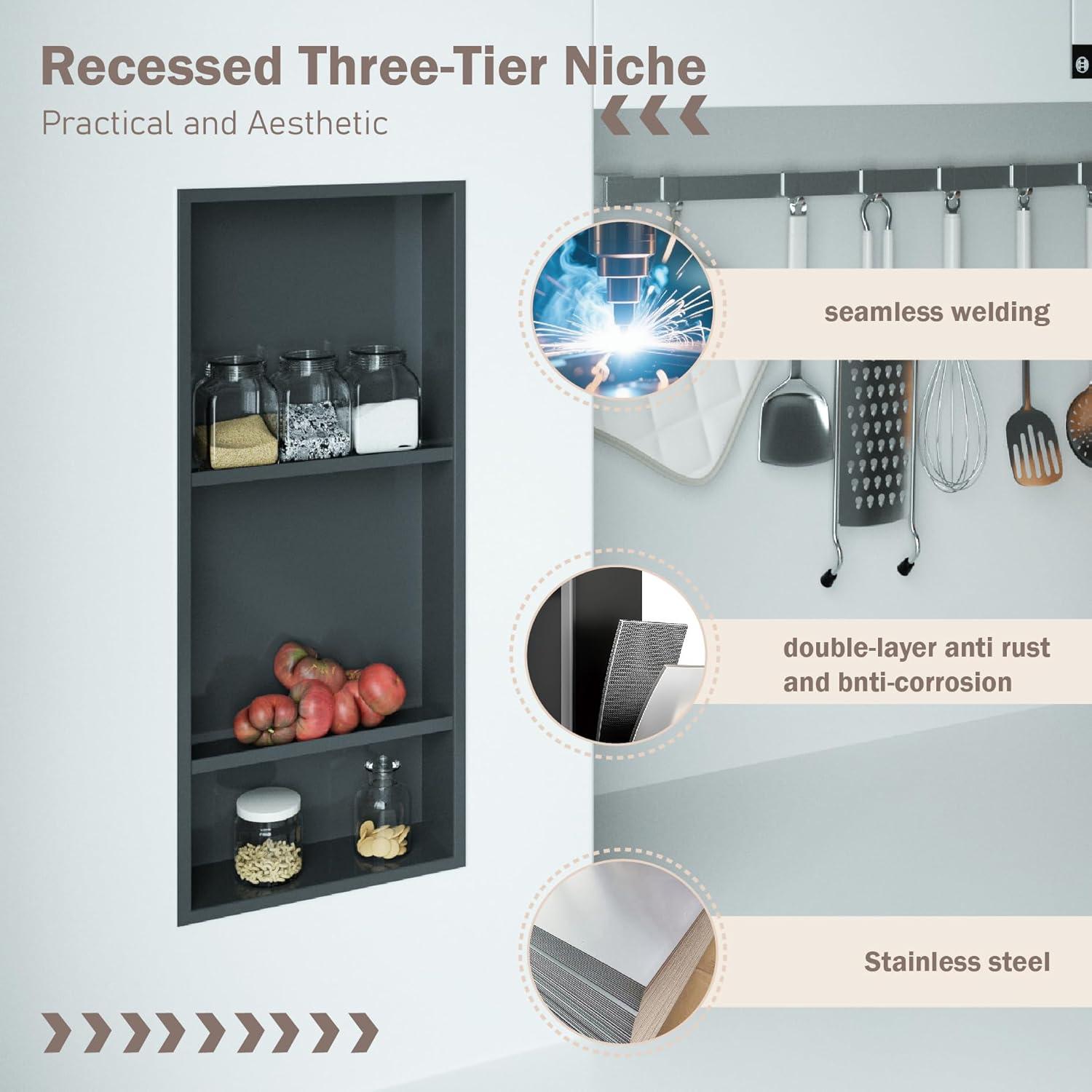 Nicho de Ducha Empotrado IKITRAEE Acero Inoxidable Negro 76.2x30.5cm