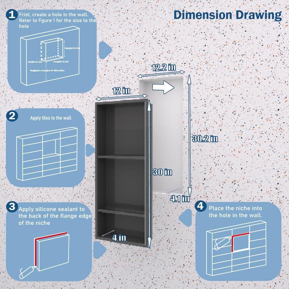 Nicho de Ducha Empotrado IKITRAEE Acero Inoxidable Negro 76.2x30.5cm