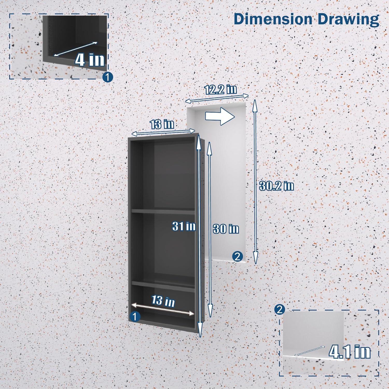 Nicho de Ducha Empotrado IKITRAEE Acero Inoxidable Negro 76.2x30.5cm