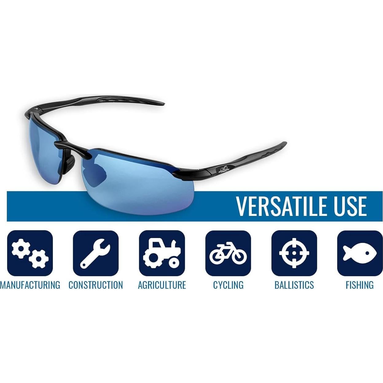 Gafas de Seguridad Polarizadas Bullhead BH106129, Lentes Espejados Azules, Antirayaduras, Protección UV