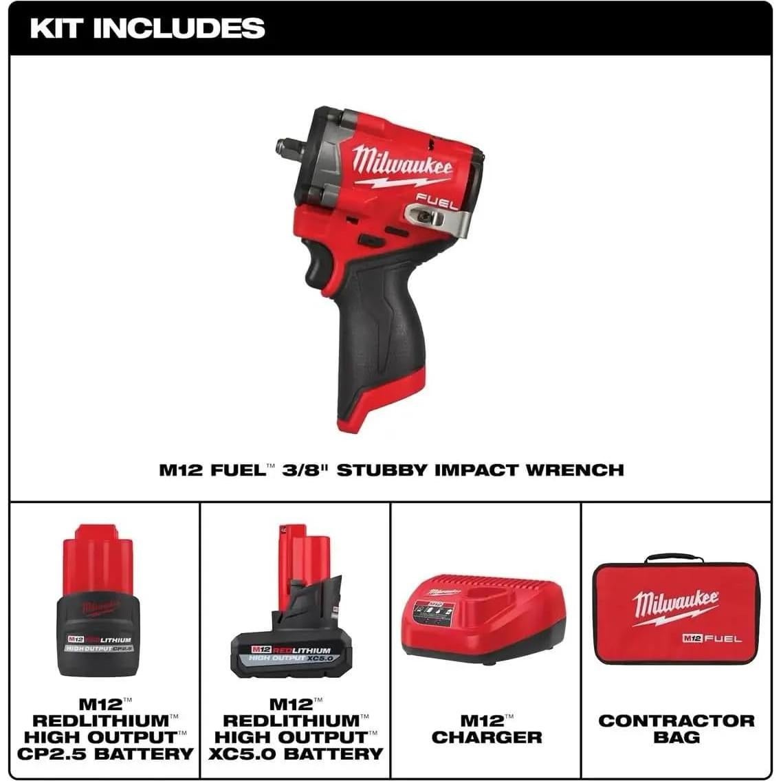 Llave de Impacto Stubby 3/8" Milwaukee M12 FUEL 745,7 Nm