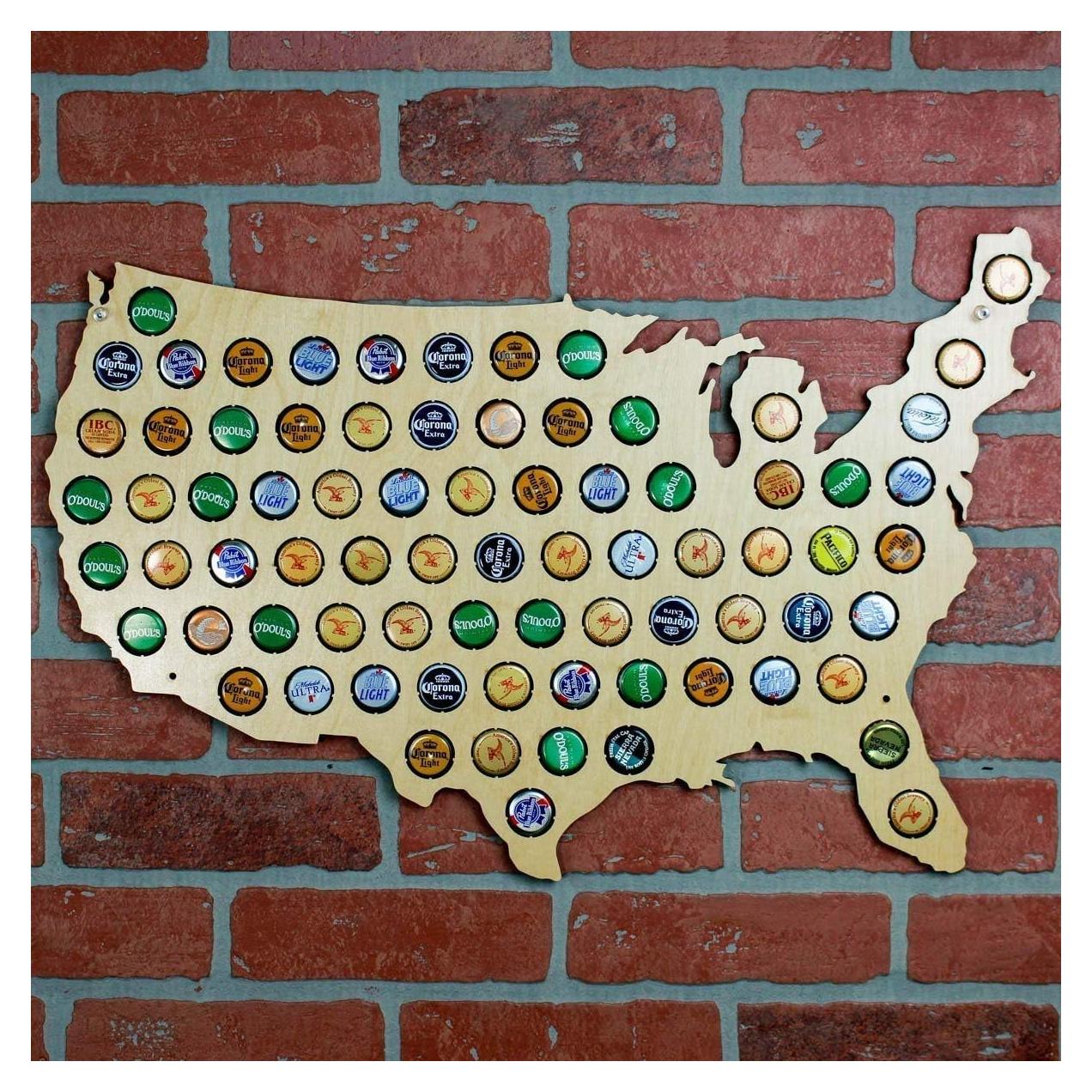 Mapa de Tapas de Cerveza Beer Cap Trap - Arte de Pared Beige
