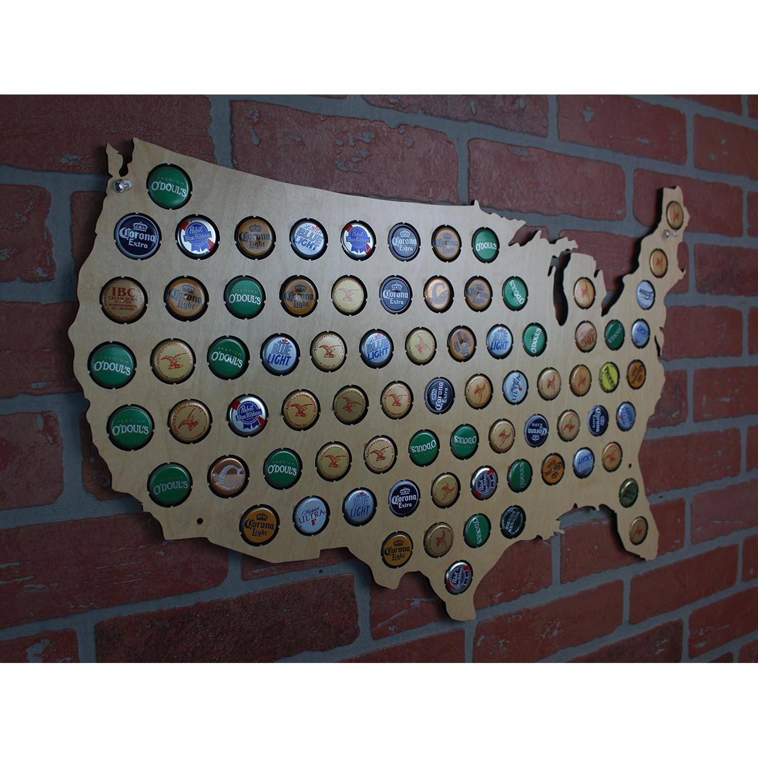 Mapa de Tapas de Cerveza Beer Cap Trap - Arte de Pared Beige
