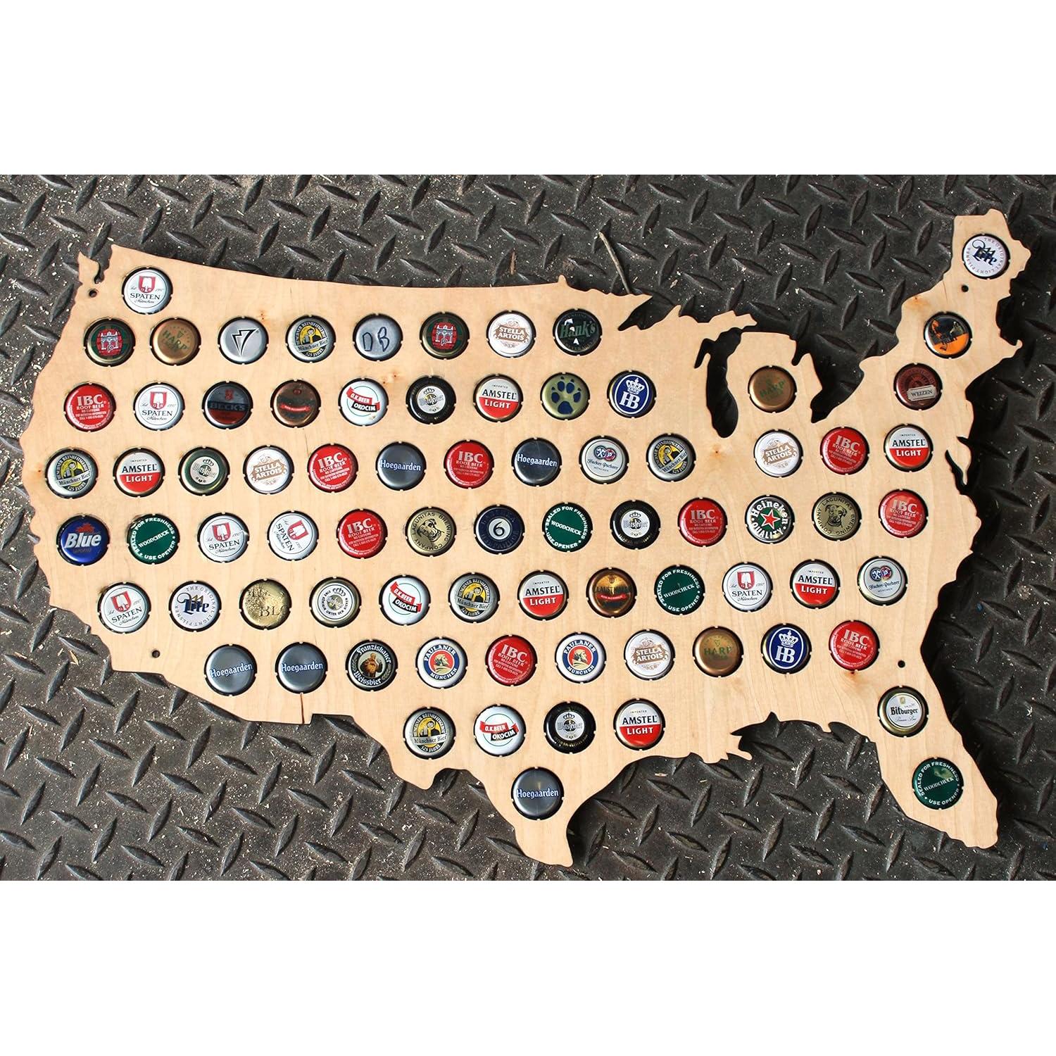 Mapa de Tapas de Cerveza Beer Cap Trap - Arte de Pared Beige