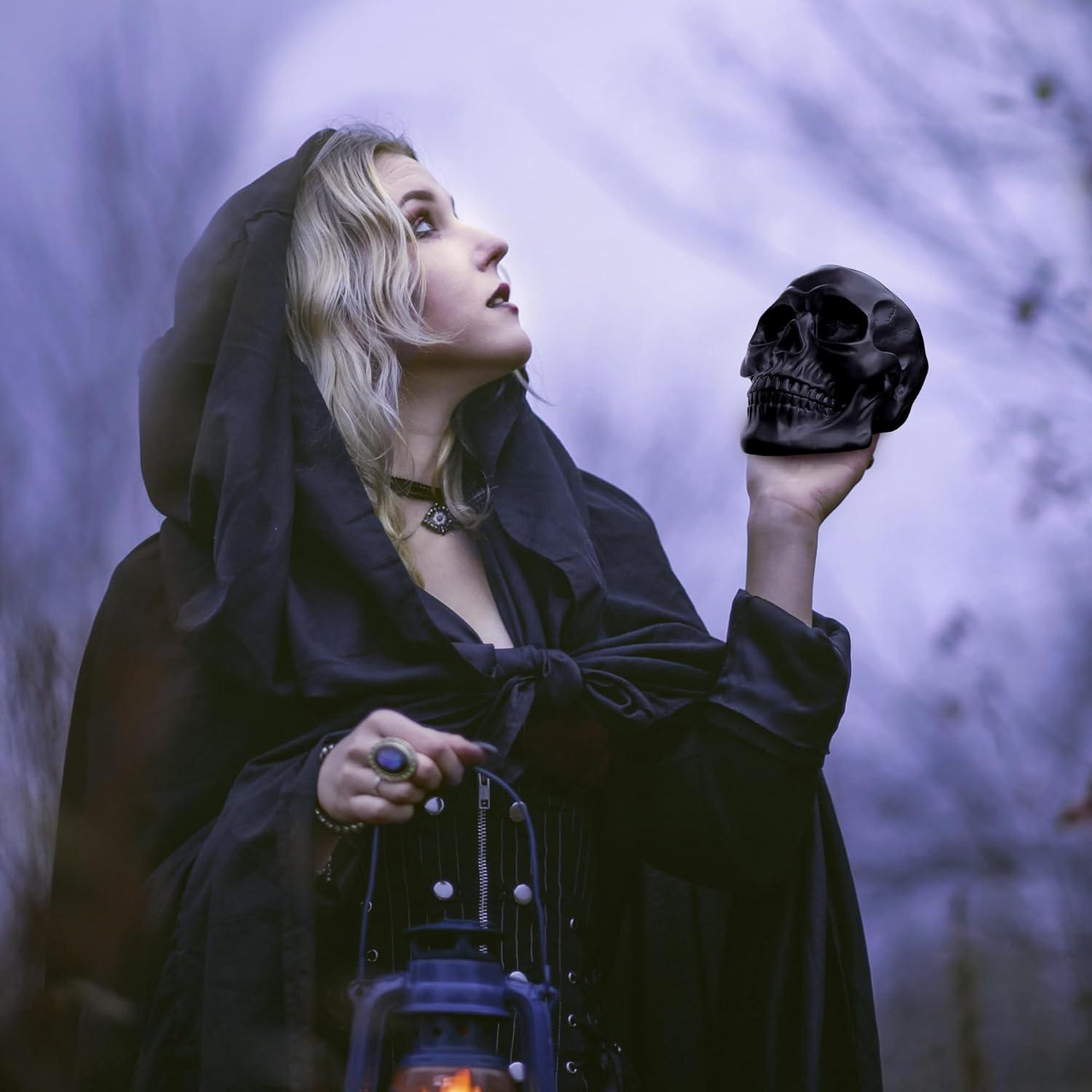 Calavera de Resina READAEER para Decoración del Hogar - Negro