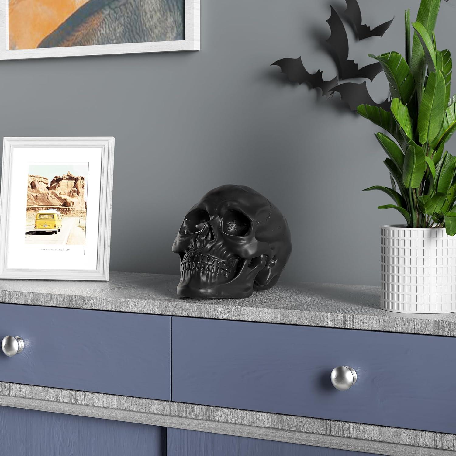 Calavera de Resina READAEER para Decoración del Hogar - Negro