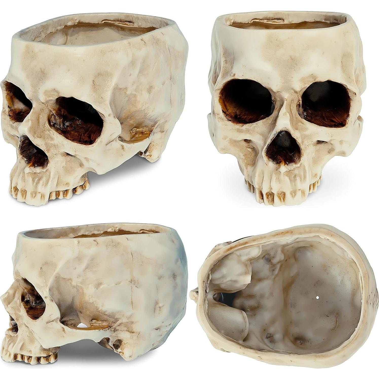 Maceta Calavera READAEER de Resina Blanca con Drenaje 16.5x11.4cm