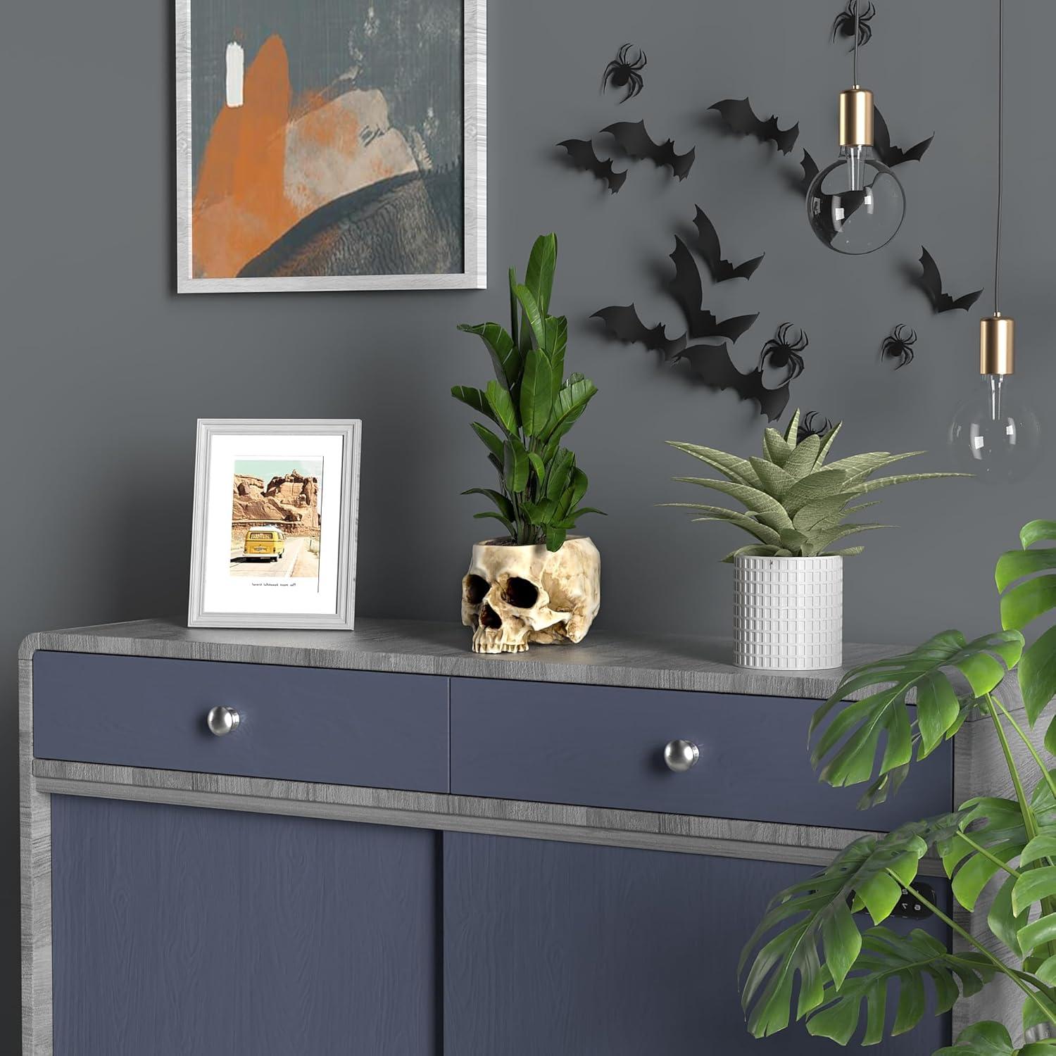 Maceta Calavera READAEER de Resina Blanca con Drenaje 16.5x11.4cm