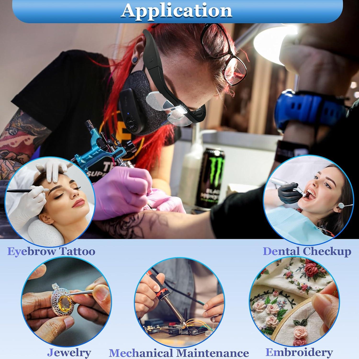 Lupa de Cabeza Lpluziyyds con 4 Lentes y 2 Luces LED