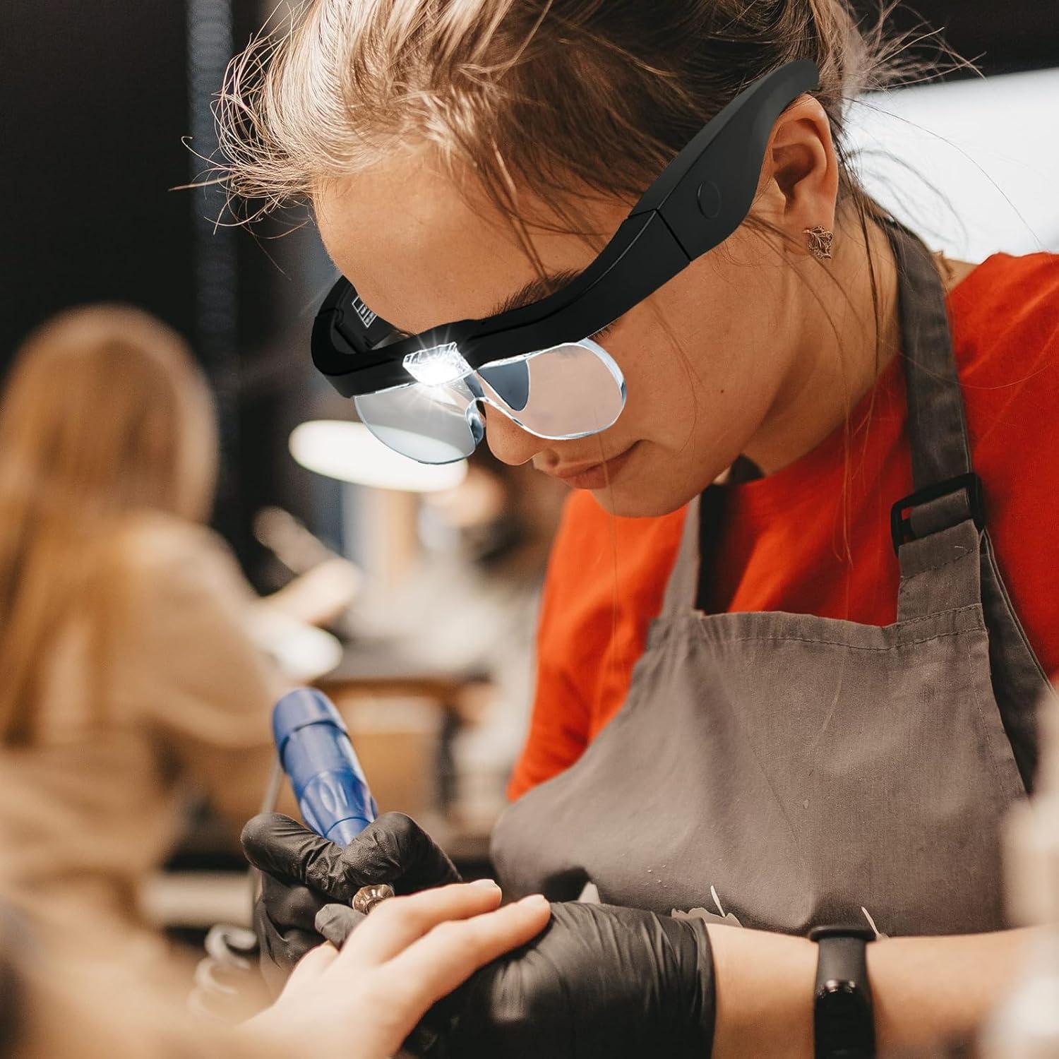 Lupa de Cabeza Lpluziyyds con 4 Lentes y 2 Luces LED