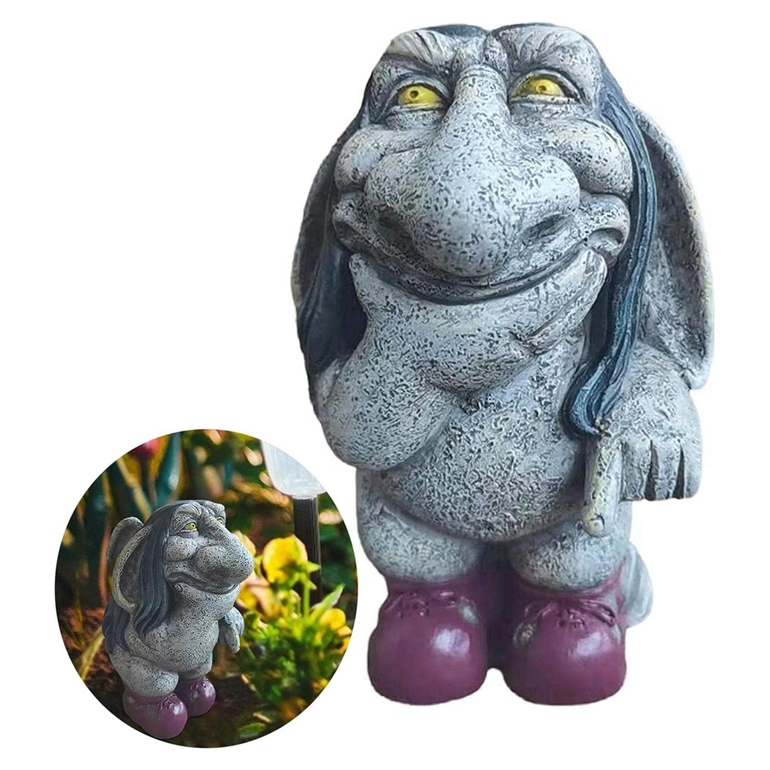 Escultura de Gnomo Troll de Resina Gris 12.5cm ZWFDC Jardín