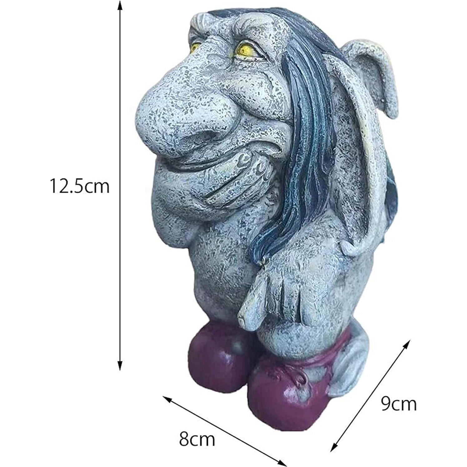 Escultura de Gnomo Troll de Resina Gris 12.5cm ZWFDC Jardín