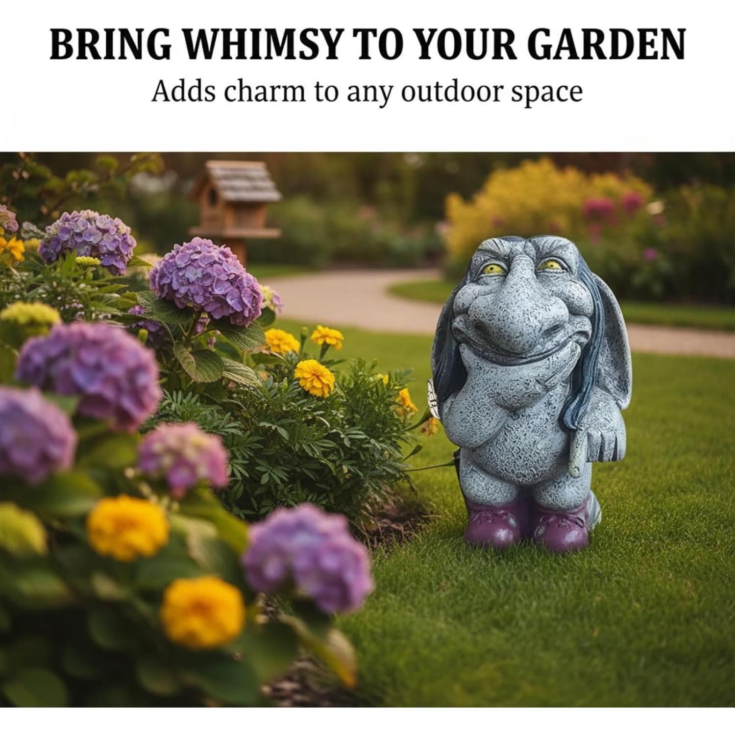 Escultura de Gnomo Troll de Resina Gris 12.5cm ZWFDC Jardín