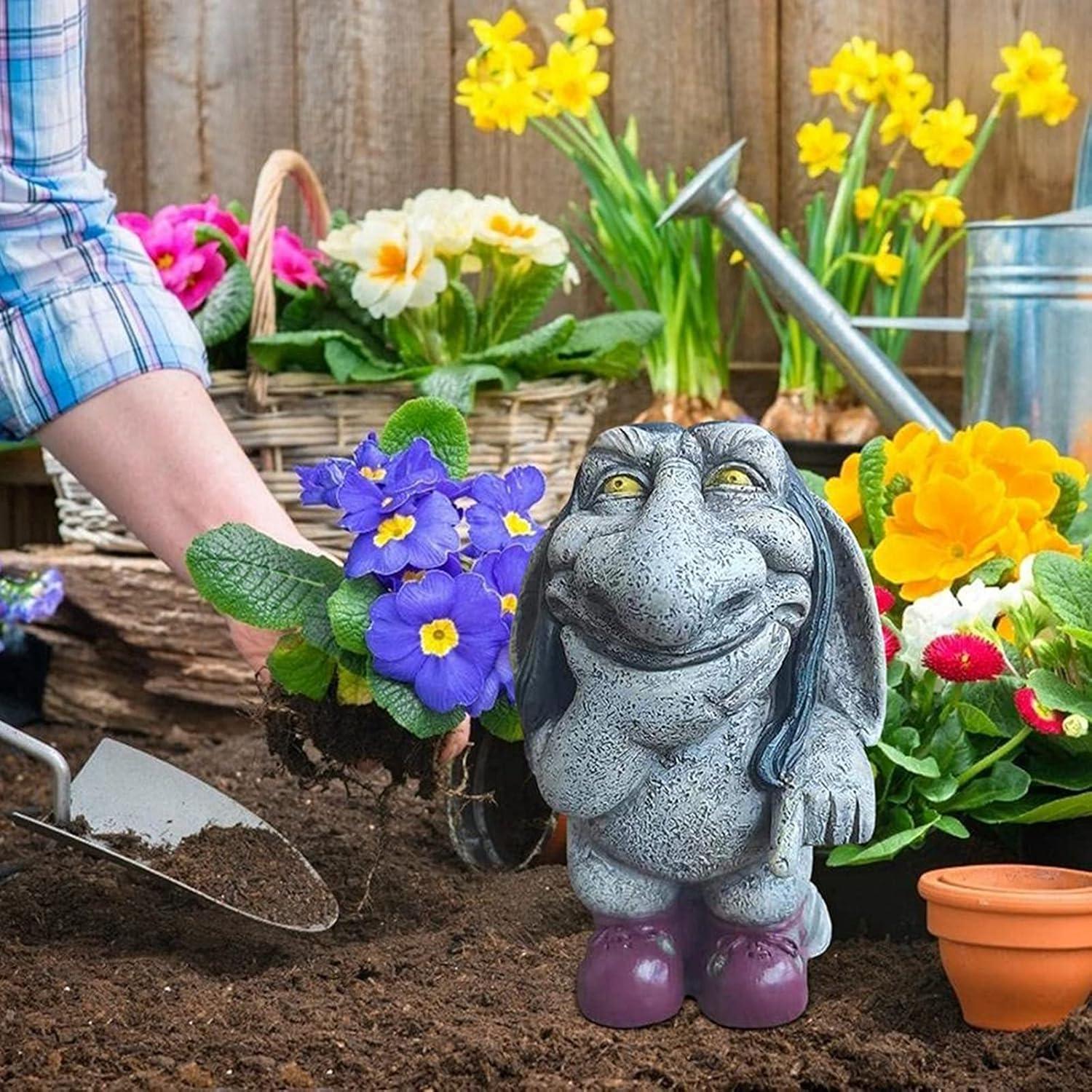 Escultura de Gnomo Troll de Resina Gris 12.5cm ZWFDC Jardín