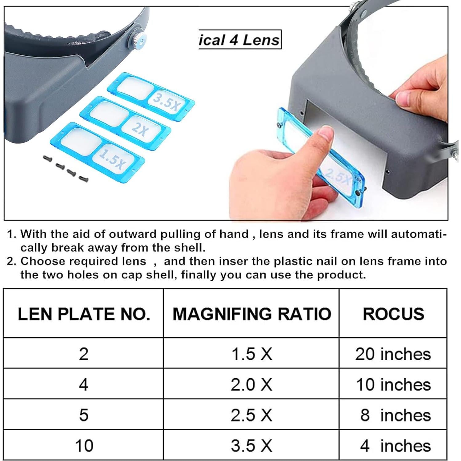Lupa de Cabeza Beileshi 1.5X a 3.5X con Lentes Ópticos