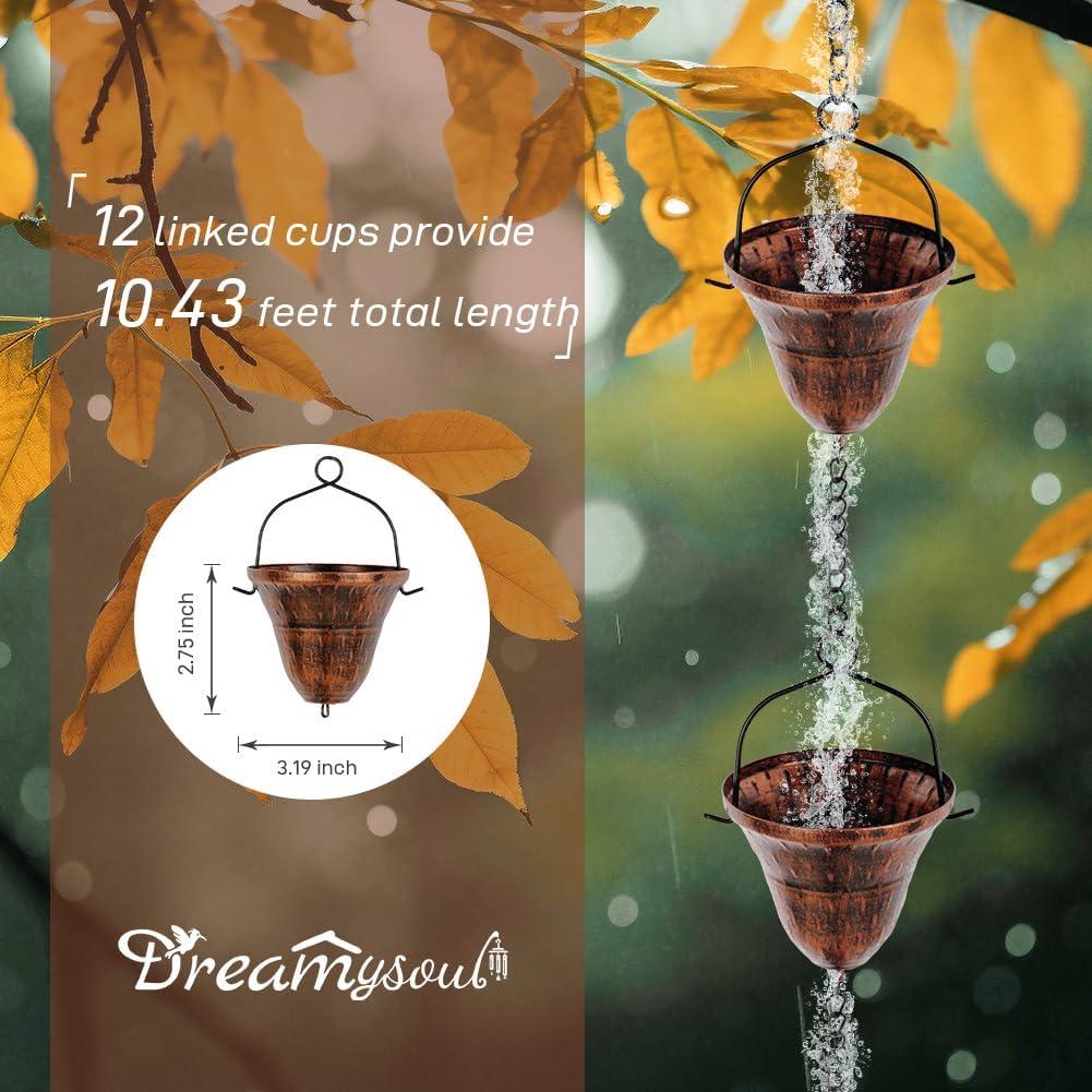 Cadena de Lluvia de Cobre Dreamysoul 3.18m con 12 Tazas