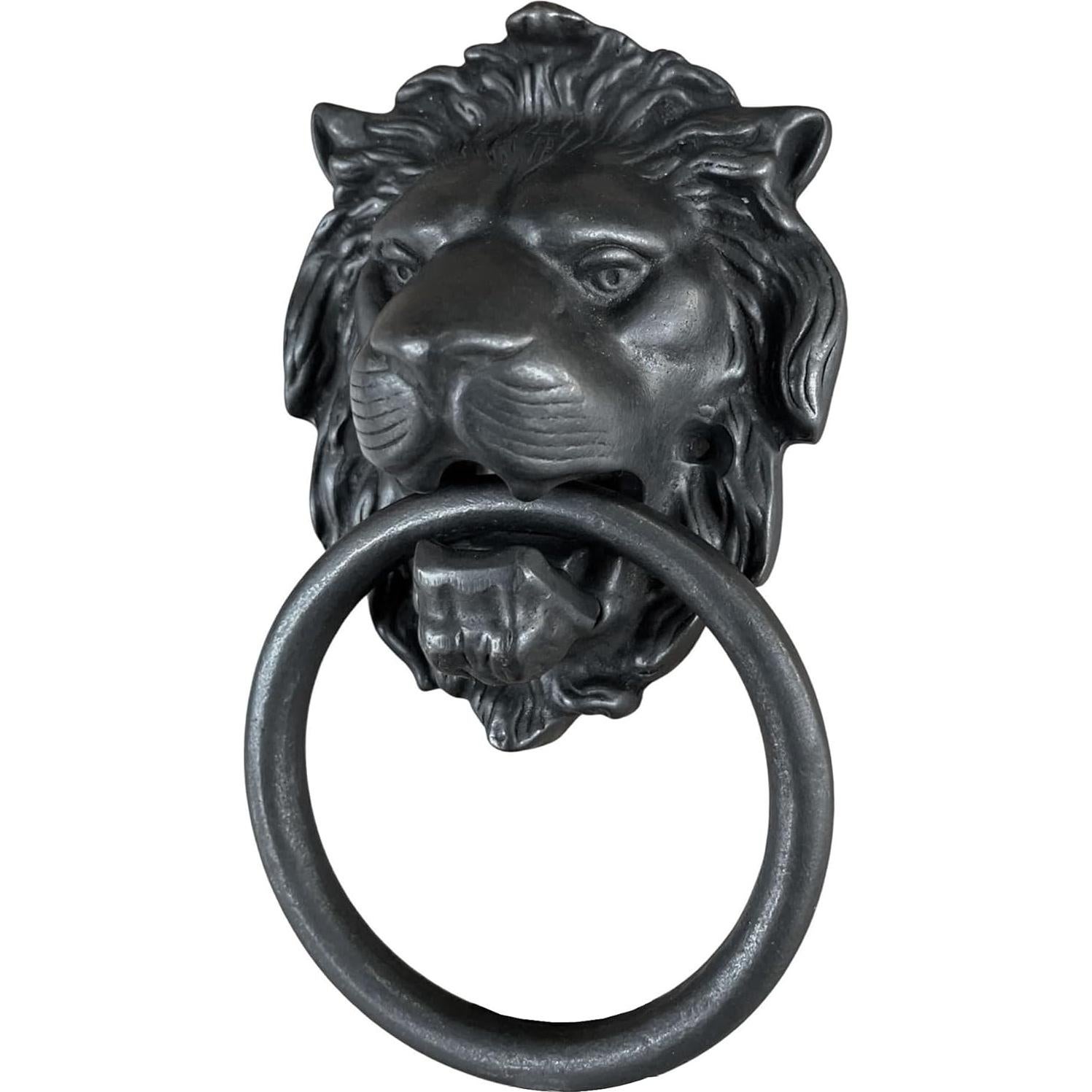 Tirador de puerta cabeza de león Qparts, latón negro 180 mm