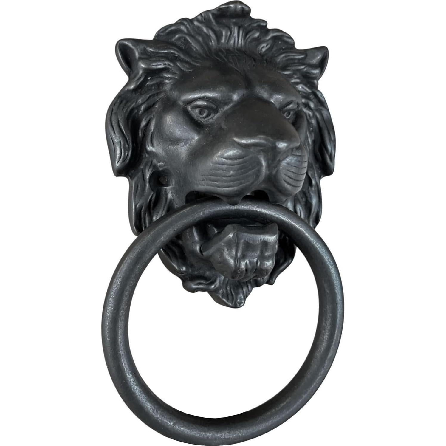 Tirador de puerta cabeza de león Qparts, latón negro 180 mm