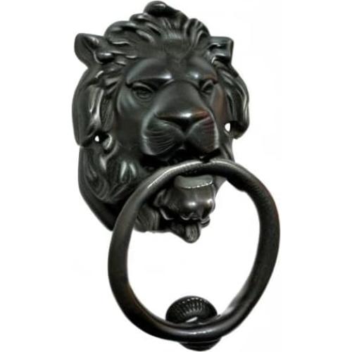 Tirador de puerta cabeza de león Qparts, latón negro 180 mm