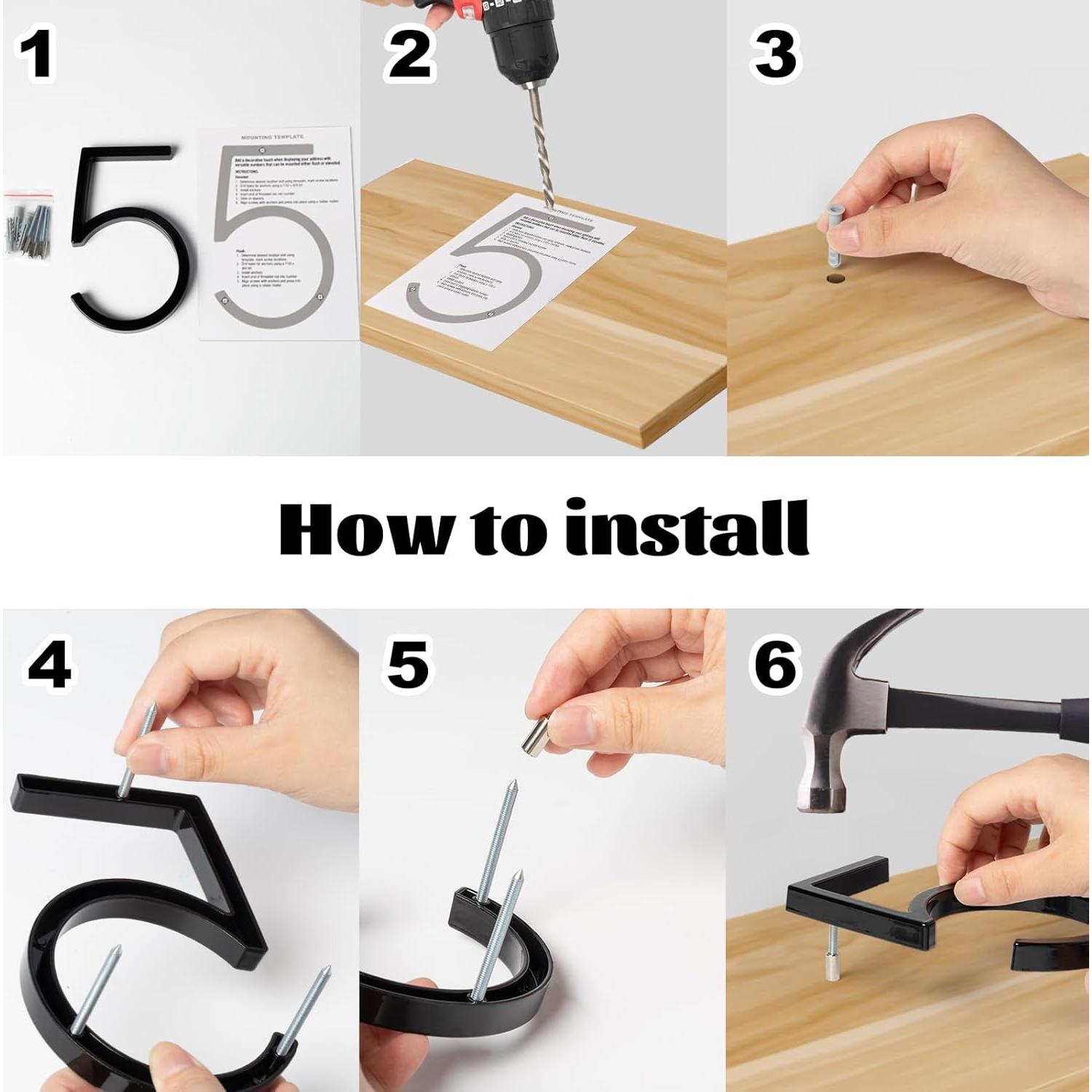 Números de Casa Flotantes BRIOUT 5" en Zinc Negro